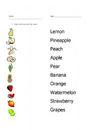 English Worksheet: Fruit matching activity