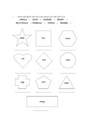 English worksheet: review shapes and colors