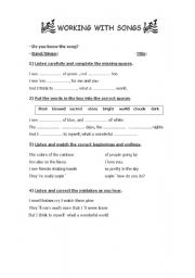 English worksheet: Songs (What a wonderful World-Crazy little thing called love)