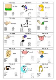 English Worksheet: Family cards page 9 - the body, the head