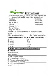 English Worksheet: contractions