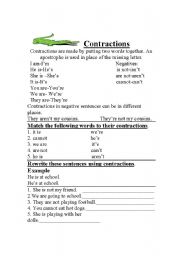 English worksheet: contractions