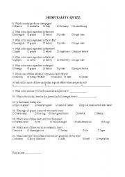 English worksheet: Hospitality Quiz - Beverage Knowledge