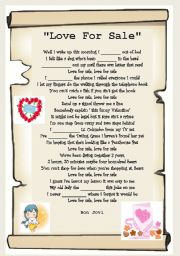 English Worksheet: LOVE FOR SALE - simple past tense