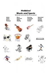 English worksheet: Hobbies: Music and Sports