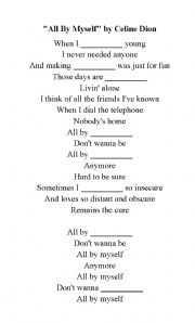 English Worksheet: Song: All by My self - Celine Dion