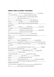 English Worksheet: PRESENT SIMPLE and PRESENT CONTINUOUS - Printer Friendly