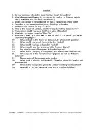 English Worksheet: Conversation sheet about London 45 min