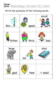 English worksheet: Synonyms