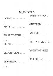 English worksheet: NUMBERS