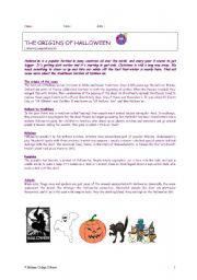 English Worksheet: Listening or ReadIng comprehension: ORIGINS OF HALLOWEEN.