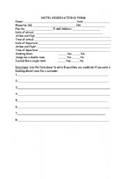 English worksheet: reservation form