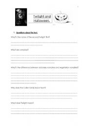 English Worksheet: halloween and twilight