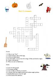 English Worksheet: a Halloween crossword