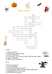 English worksheet: a Halloween crossword