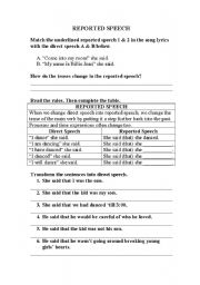 English Worksheet: Reported Speech Worksheet