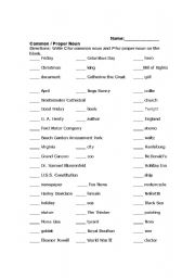 English Worksheet: Common and Proper Nouns