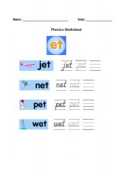 English worksheet: Phonics Worksheet: et