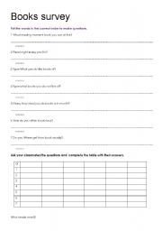 English worksheet: BOOK SURVEY