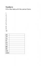 English worksheet: Numbers Practice