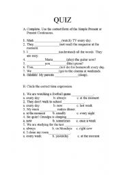 English Worksheet: present simple vs present continuous