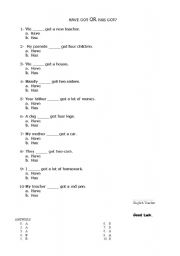 English Worksheet: have got has got
