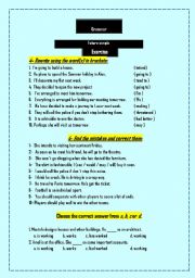 English Worksheet: FIND THE MISTAKE + REWRITE + CHOOSE (FUTURE = CONJUNCTIONS)