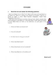 English worksheet: Reading Comprehension 