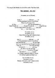 English Worksheet: no woman no cry by Bob Marley fill the gaps