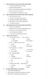 English worksheet: present tenses