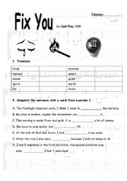 English Worksheet: song fix you by Coldplay