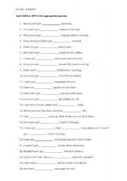 English Worksheet: Indefinite pronouns SOME and ANY