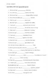 English Worksheet: Indefinite pronouns SOME and ANY