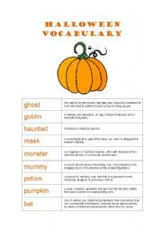 English Worksheet: Halloween Vocabulary