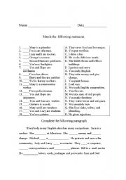 English worksheet: Jobs present tense matching and closure exercise