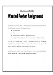 English Worksheet: Of Mice and Men Wanted Poster