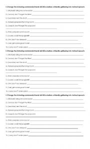 English Worksheet: Reported Commands