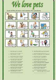 English Worksheet: We love pets. (2 pages)