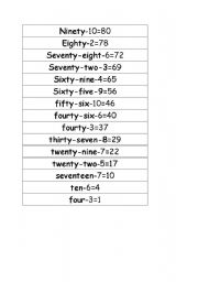 English worksheet: Counting and numbers down from 90 