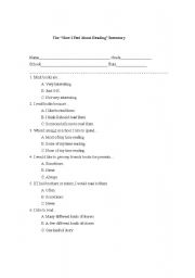 English Worksheet: How I Feel About Reading Inventory/Survey