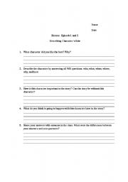 English Worksheet: Heroes: Elements of literature characters role