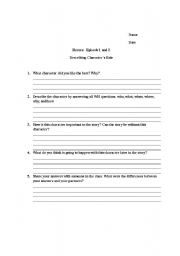 English worksheet: Heroes: Elements of literature characters role