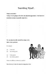 English worksheet: Describing Myself