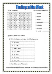 English Worksheet: Days of the Week