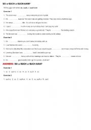 English Worksheet: SO or SUCH or SUCH A
