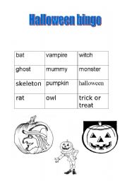 English Worksheet: halloween bingo
