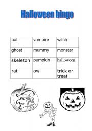 English worksheet: halloween bingo