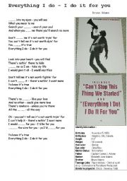 English Worksheet: Everything I do- Bryan Adams