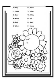 English Worksheet: color the flowers