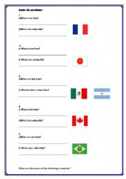 English worksheet: Countries and Nationalities